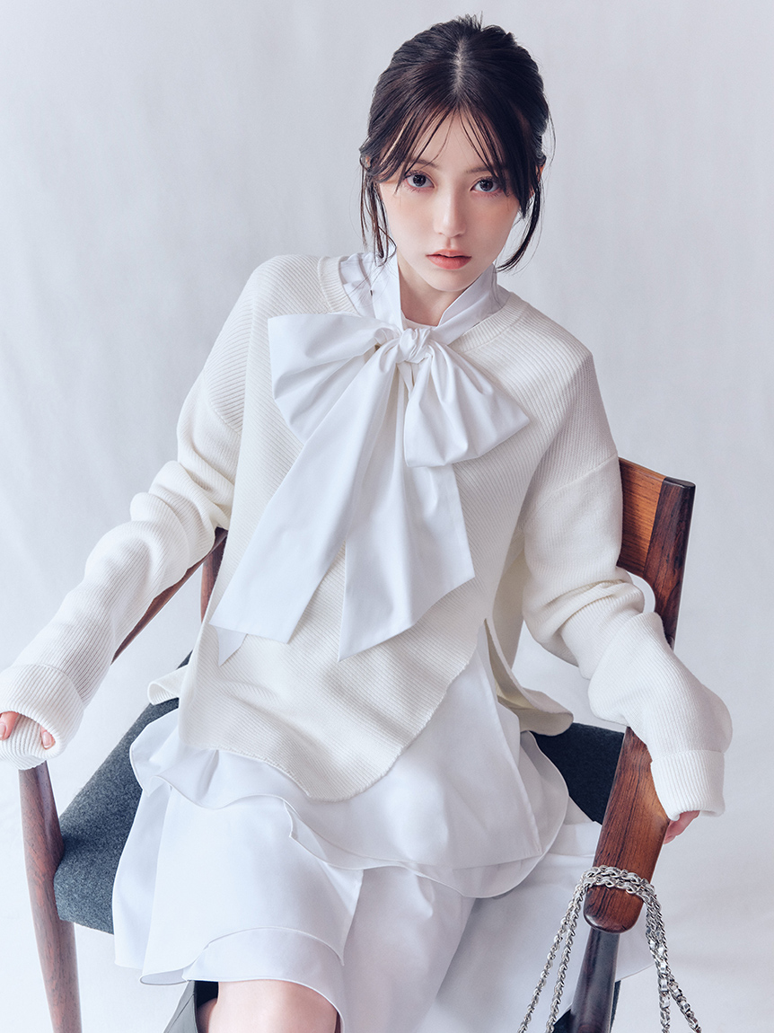 蝴蝶結綁帶拼接針織連身裙 FWNO255106