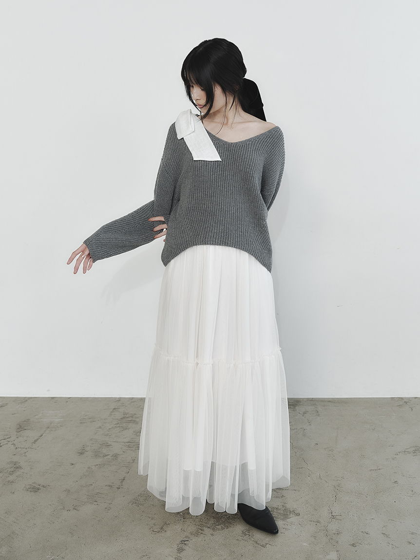 蝴蝶結針織上衣&薄紗裙SET FWNO261901