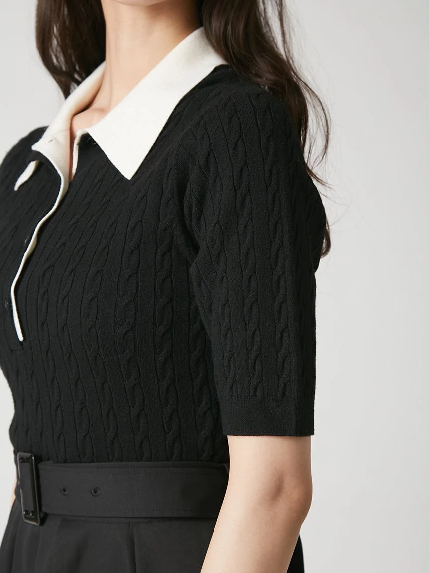 麻花針織POLO拼接連身裙 FWNO264234