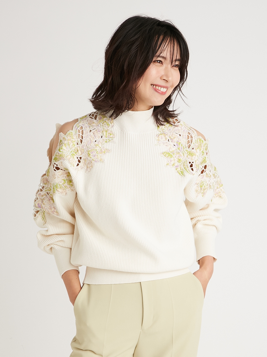 花朵刺繡高領針織上衣- 商品介紹- USAGI ONLINE | MASH holdings台灣 
