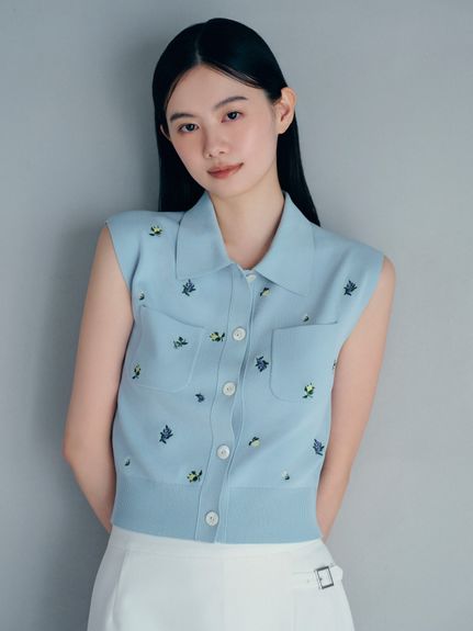 水果刺繡Polo領無袖針織背心／接觸涼感 FWNT252217