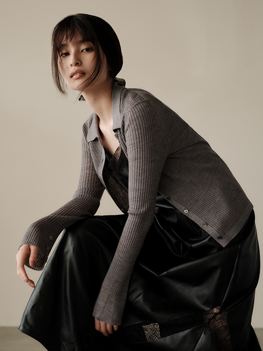 羊毛混紡POLO領針織上衣 FWNT254209