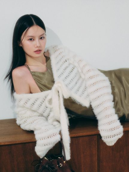 網狀編織毛絨條紋開襟外套 FWNT254275