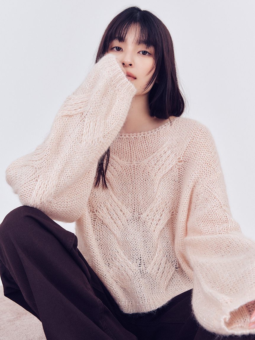 羊駝毛混紡亮片麻花針織上衣 FWNT255004