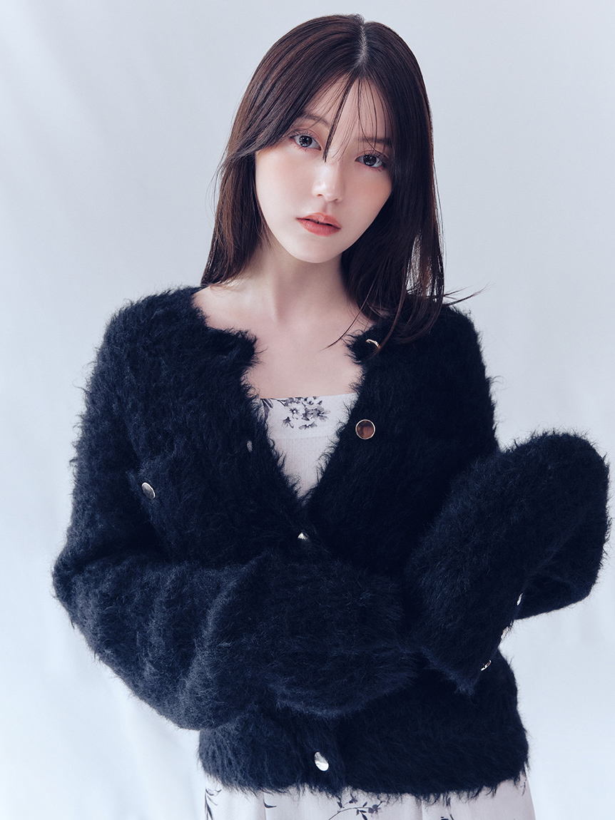 馬海毛長毛針織開襟外套 FWNT255022