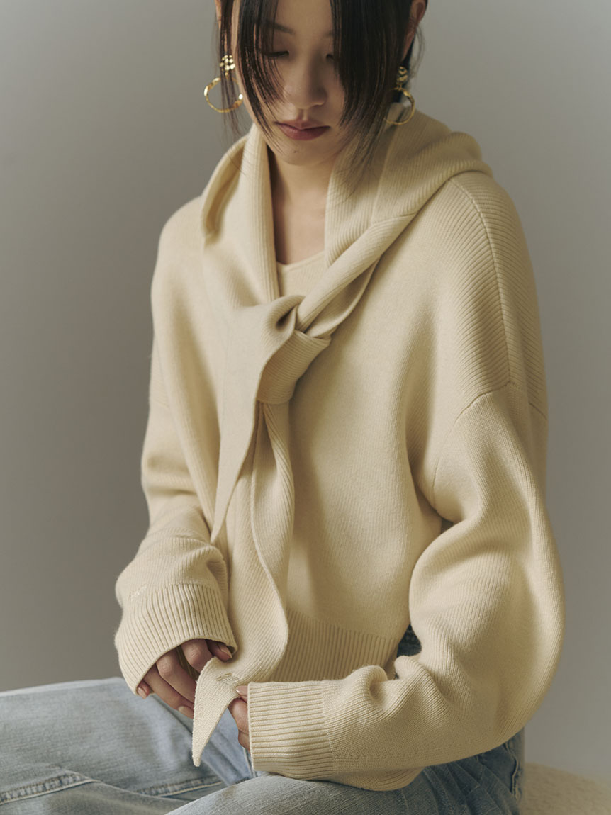 可機洗喀什米爾絲質船領針織上衣 FWNT255104