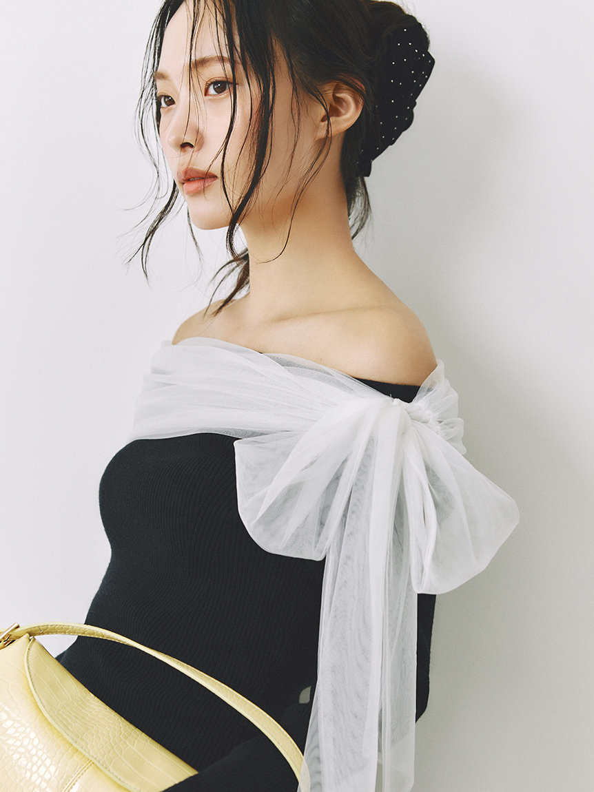 3WAY蝴蝶結一字領針織上衣 FWNT255105