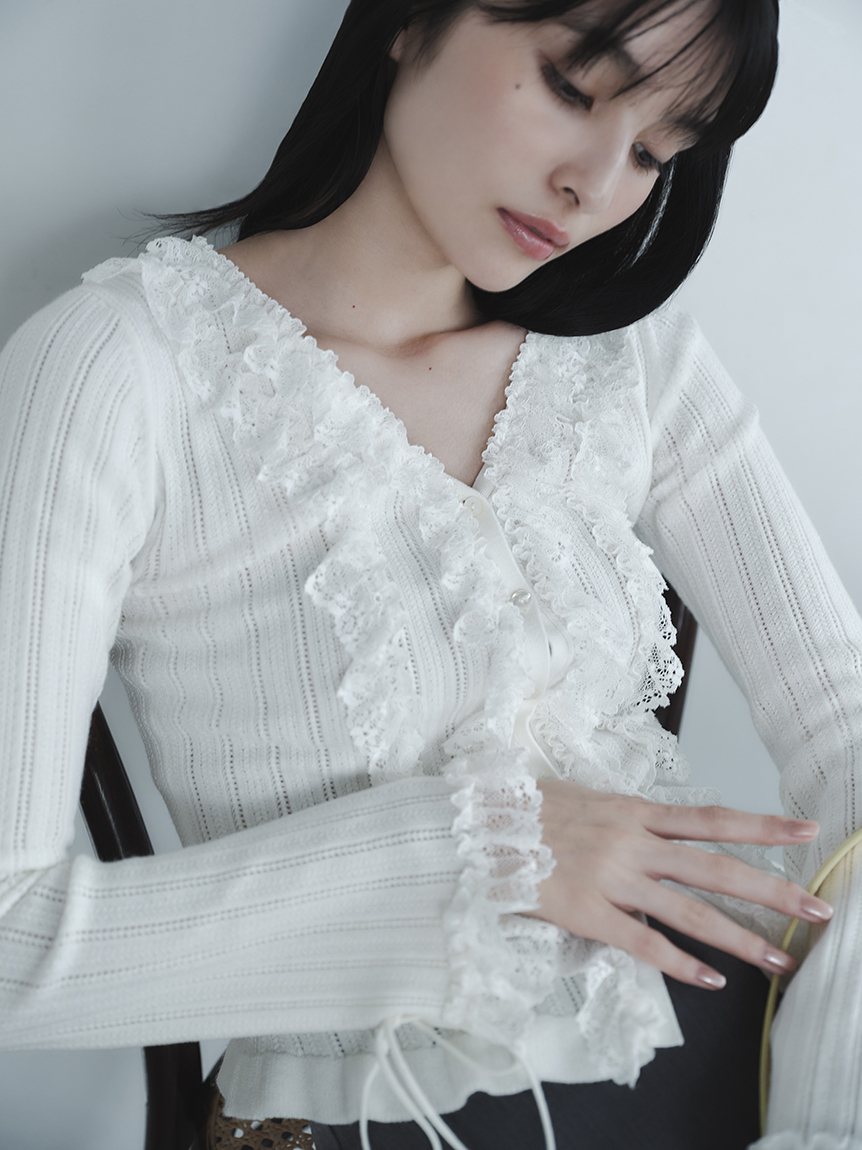 荷葉蕾絲拼接針織開襟外套 FWNT261036