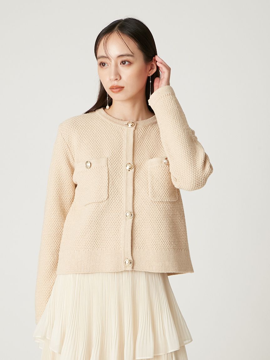 金釦俐落剪裁針織花呢開襟外套 FWNT261043