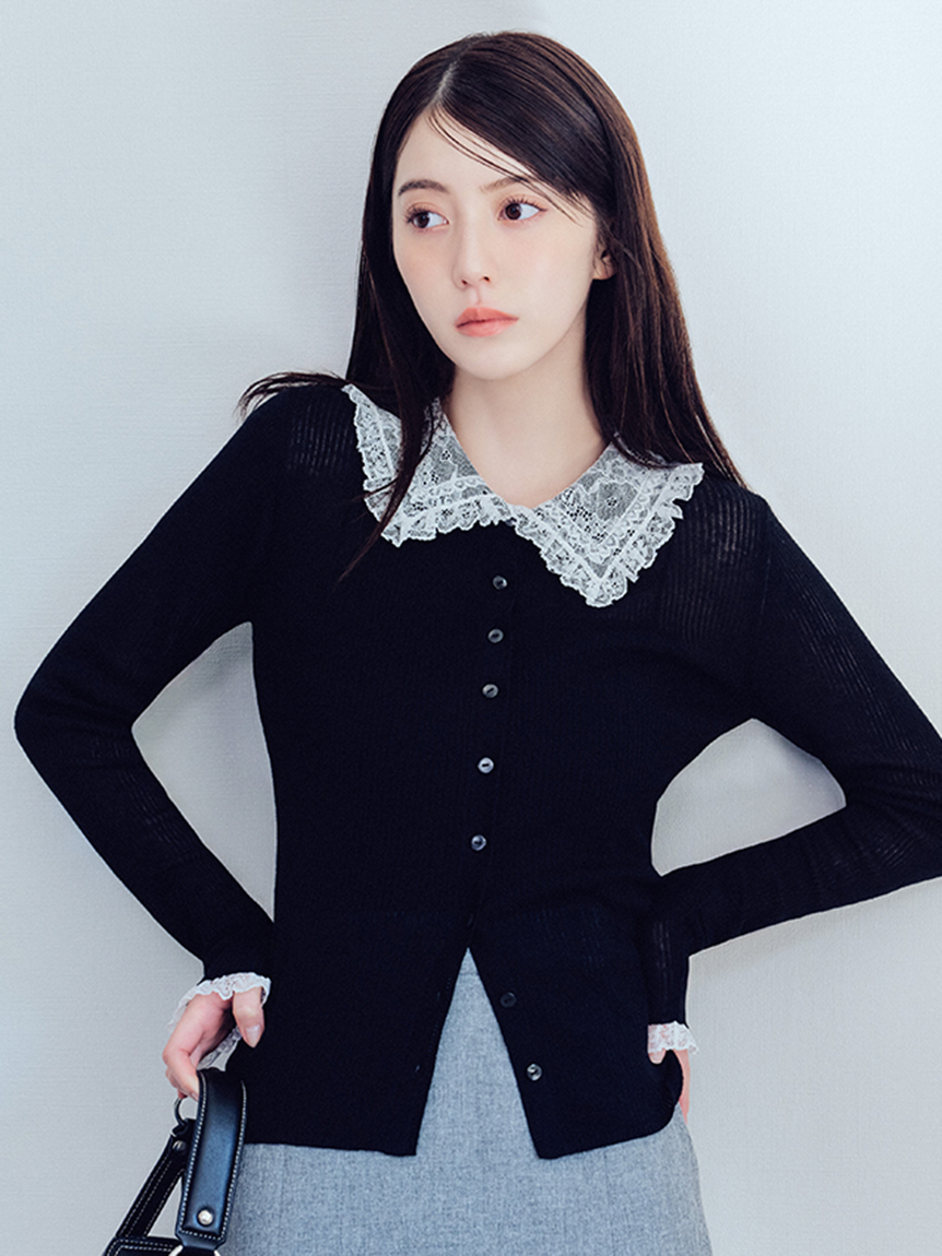 蕾絲領針織開襟外套 FWNT261126