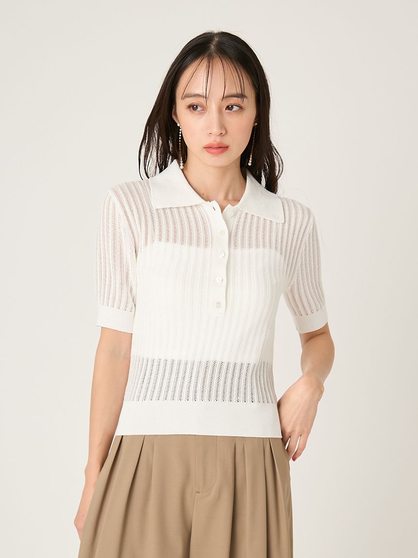 亮片鏤空麻花針織POLO上衣 FWNT261129
