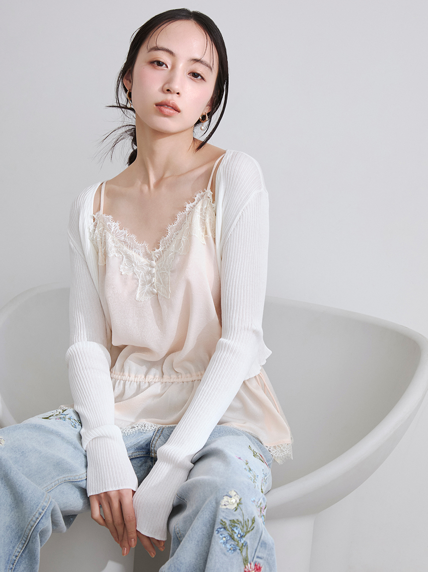 絲棉混紡短版羅紋針織開襟外套 FWNT261136