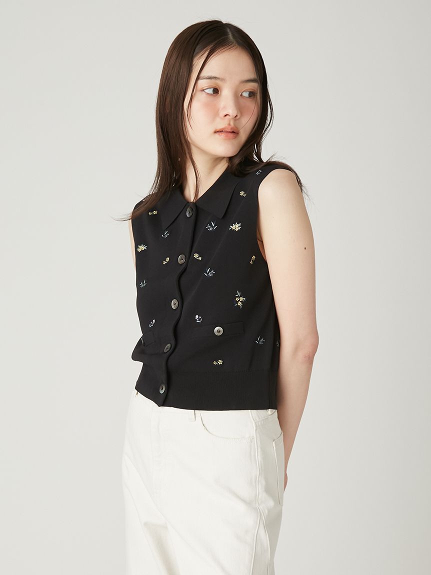 刺繡無袖POLO針織上衣/ 可水洗、接觸冷感 FWNT262225