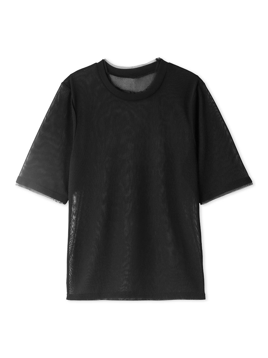 透膚網紗圓領上衣 LWCT242028-BLK