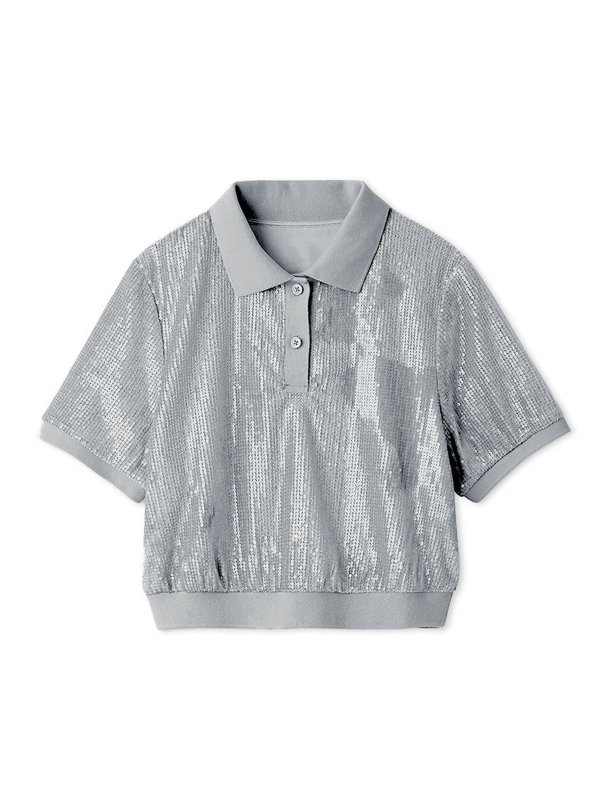 [L.B CANDY STOCK]亮片天鵝絨Polo襯衫 LWCT251809-GRY