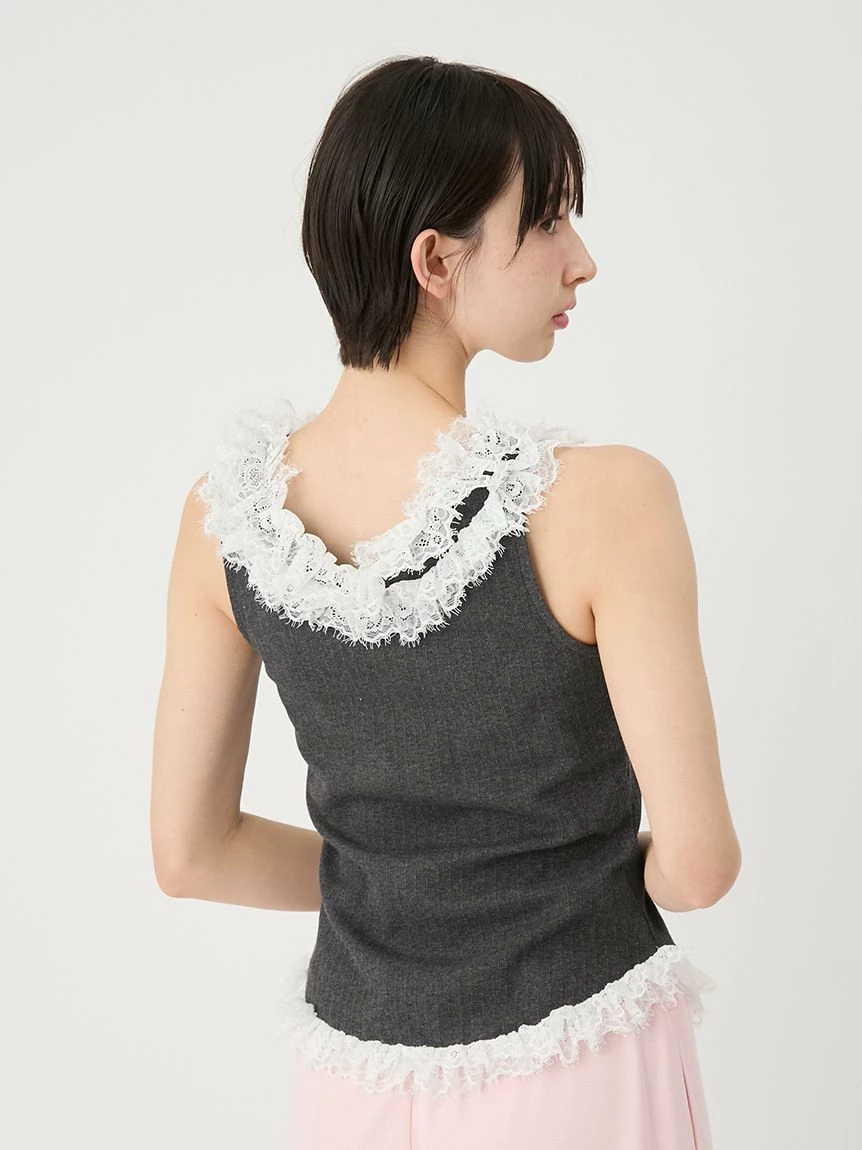 蕾絲荷葉邊拼接棉質無袖上衣 LWCT262054