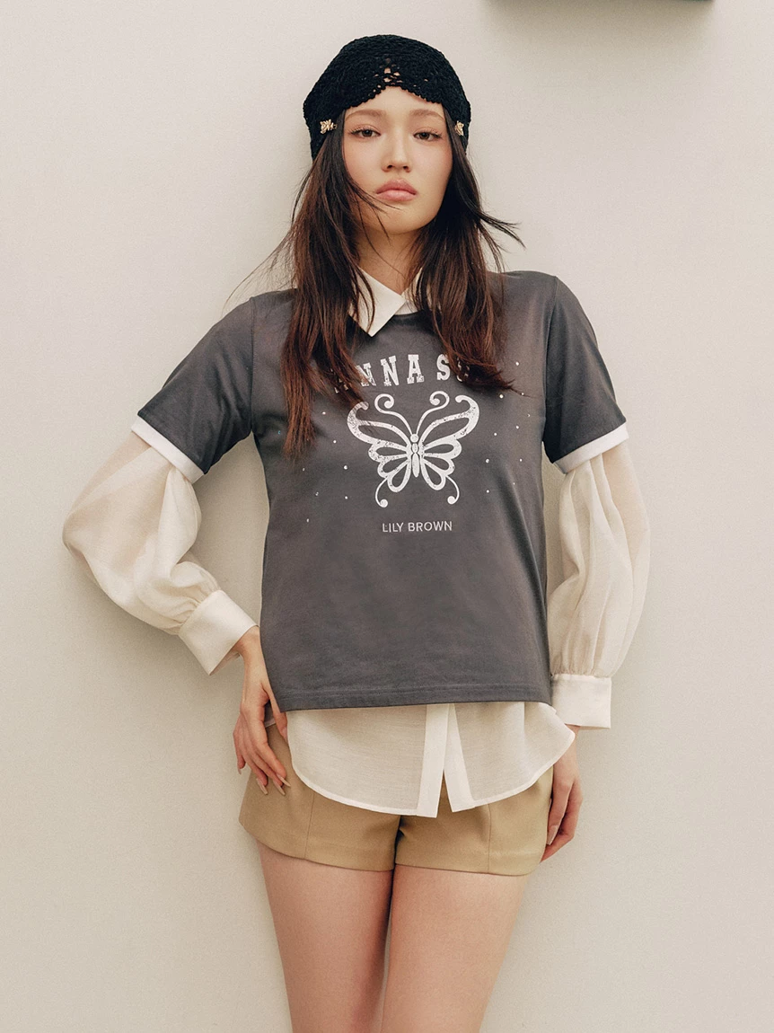 【LILY BROWN×ANNA SUI】蝴蝶羅紋水鑽T-Shirt LWCT264049