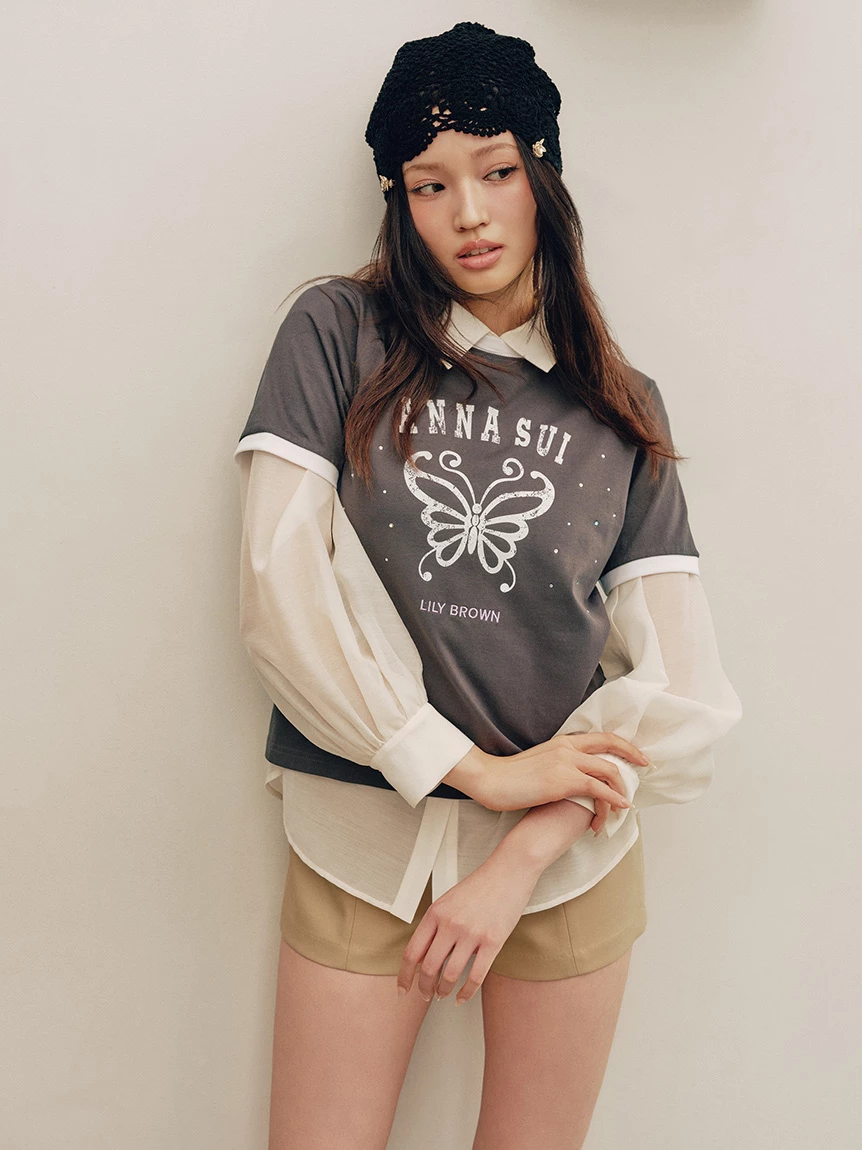 【LILY BROWN×ANNA SUI】蝴蝶羅紋水鑽T-Shirt LWCT264049