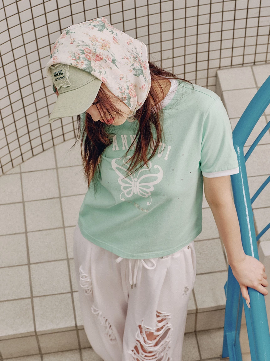 【LILY BROWN×ANNA SUI】蝴蝶羅紋水鑽T-Shirt LWCT264049