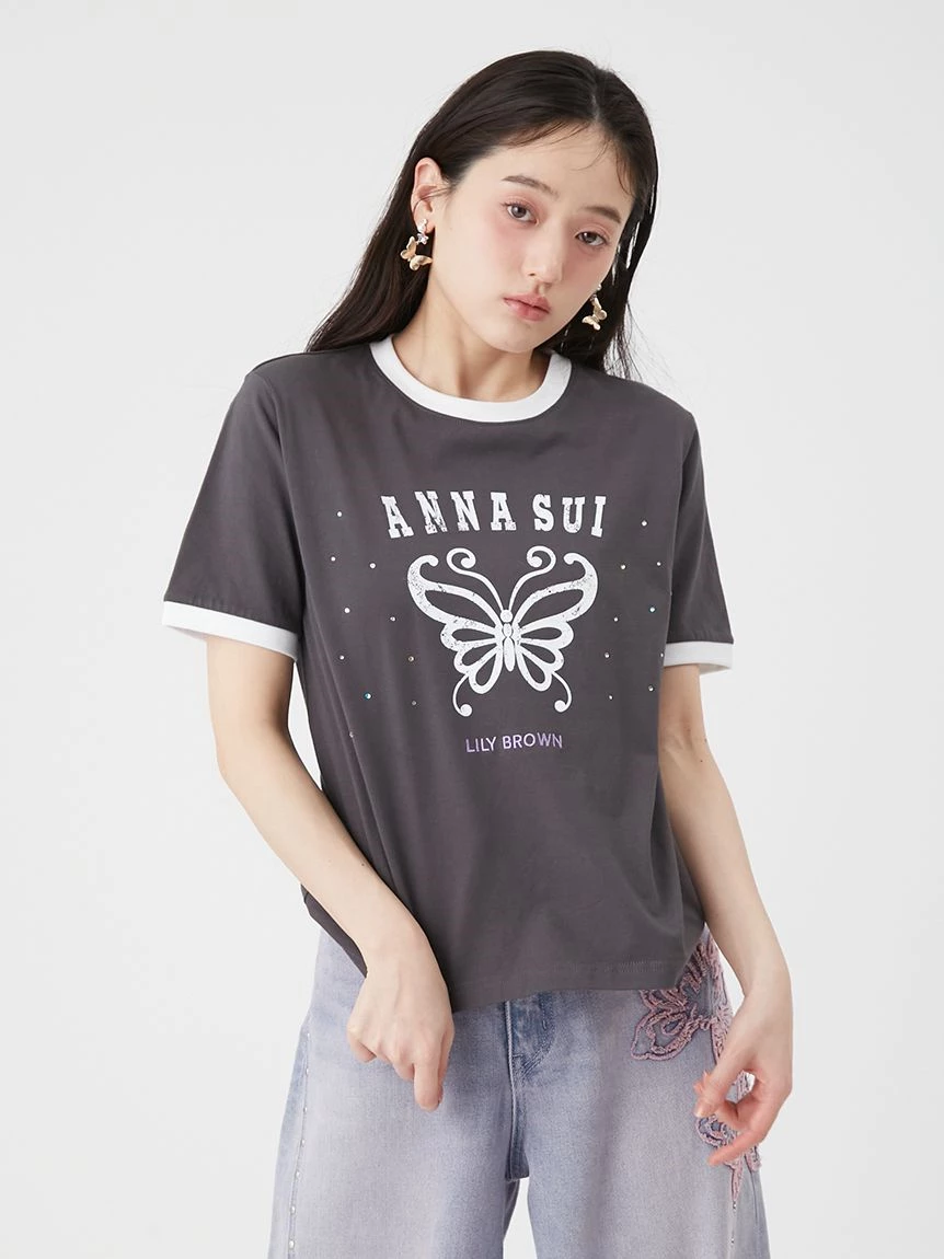 【LILY BROWN×ANNA SUI】蝴蝶羅紋水鑽T-Shirt LWCT264049