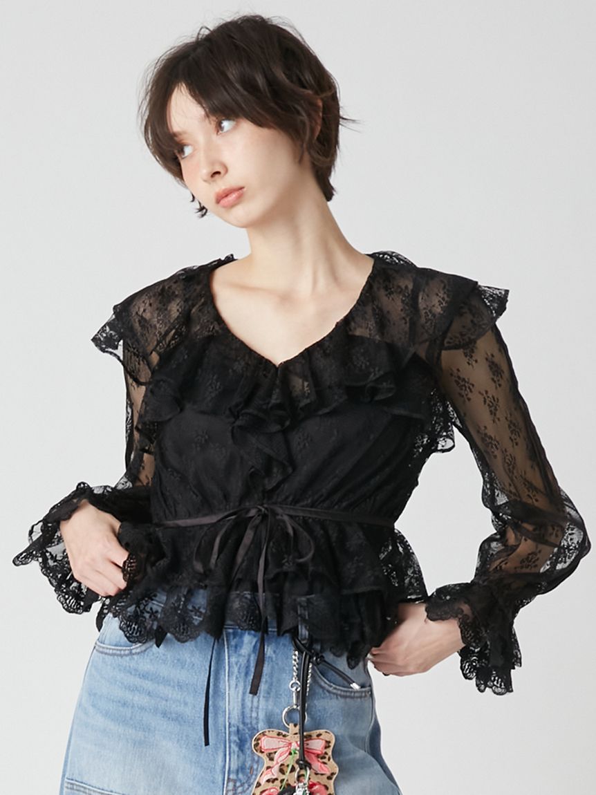 荷葉蕾絲蝴蝶結上衣 LWFB261120
