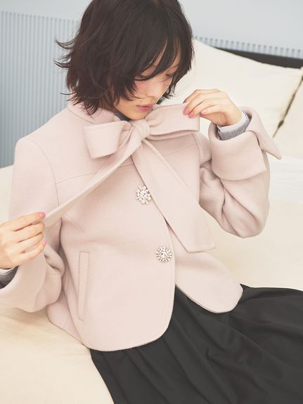 [L.B CANDY STOCK] 2WAY蝴蝶結寶石釦外套 LWFC254816