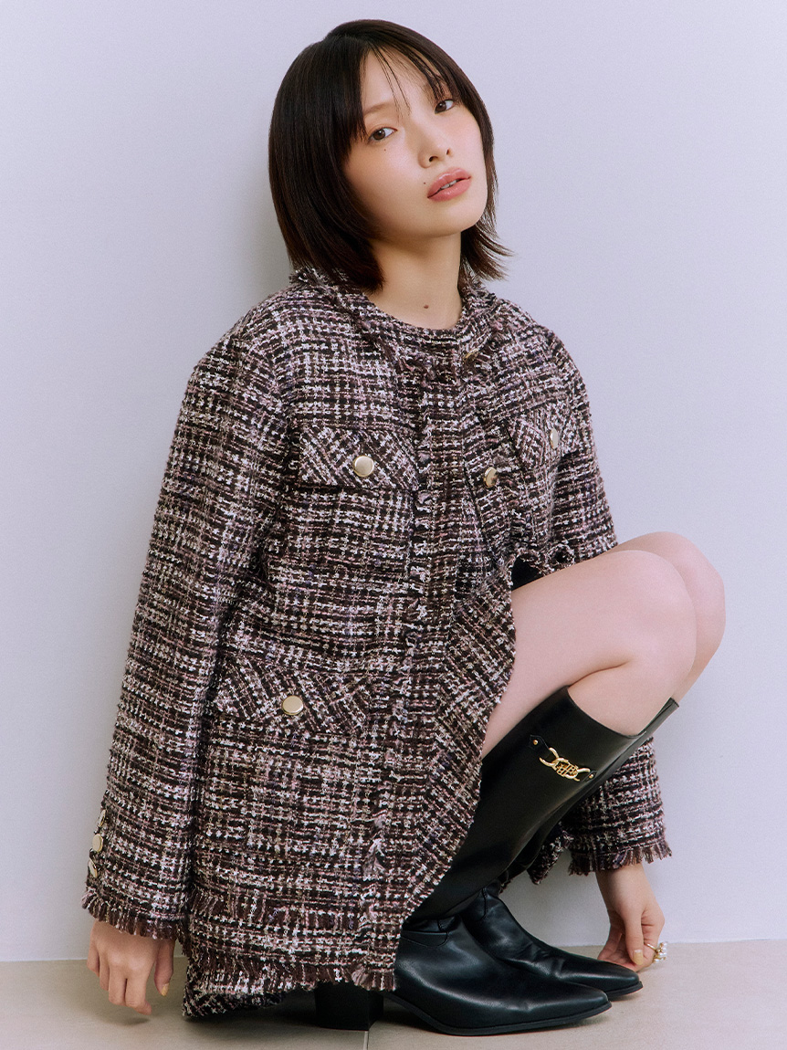 無領粗花呢外套 LWFJ254133