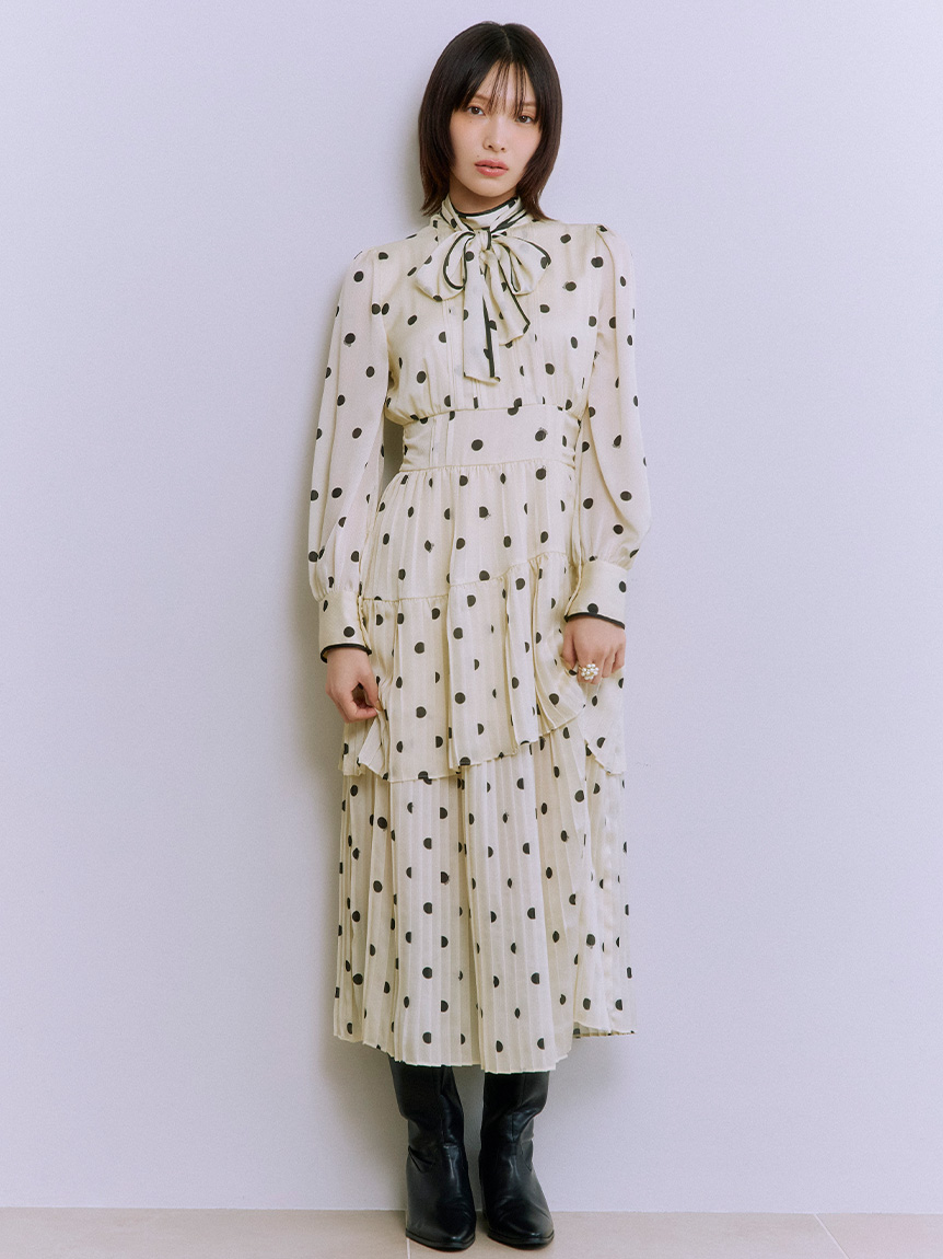 2WAY綁帶領百褶連身裙 LWFO255001