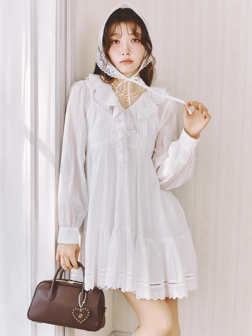 刺繡蕾絲棉質連身裙 LWFO261107