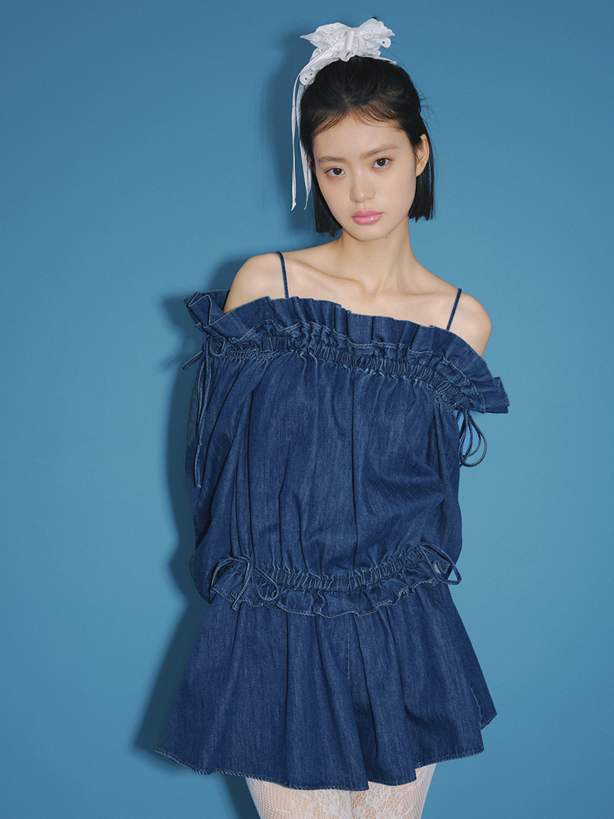 露肩荷葉設計迷你連身褲 LWFO261163