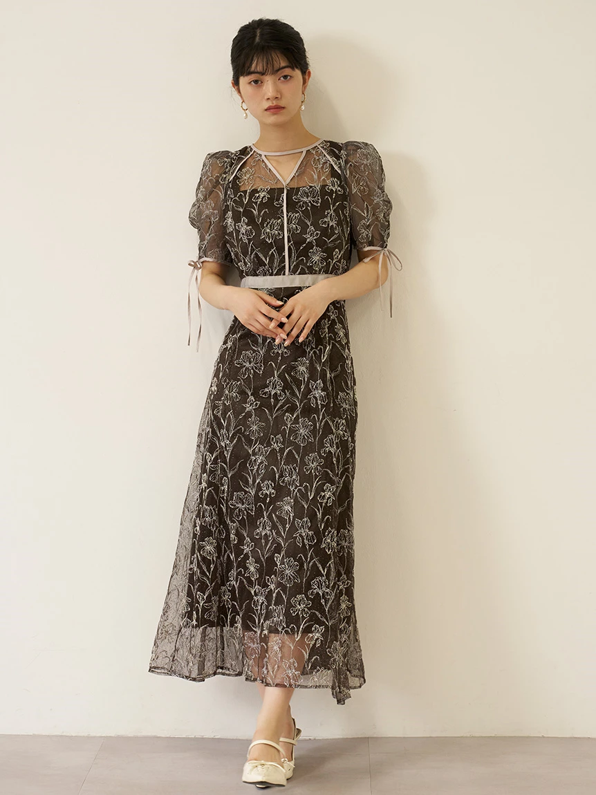 撞色刺繡連身裙 LWFO263001