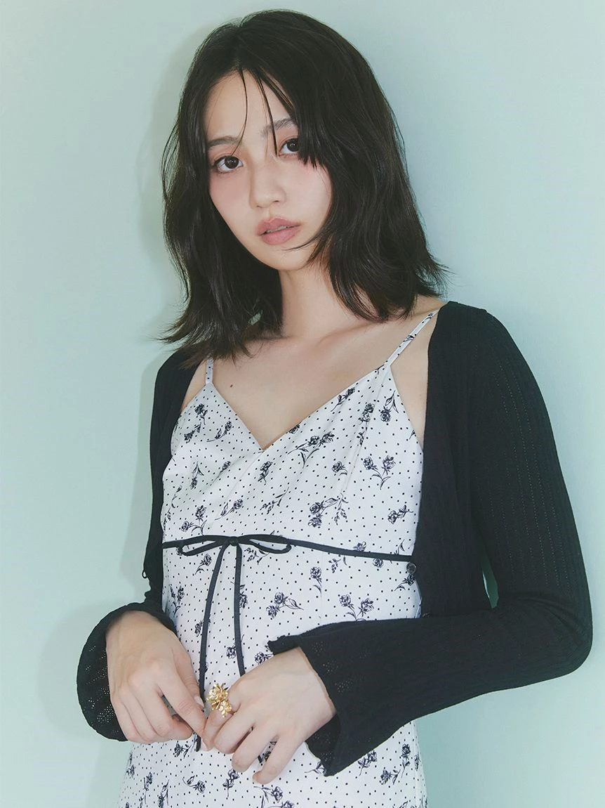 附開襟外套印花細肩帶連身裙 LWFO264214