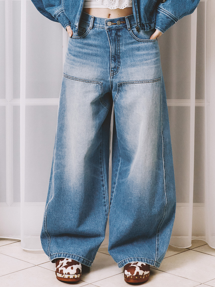 雙褶寬版牛仔褲 LWFP261040