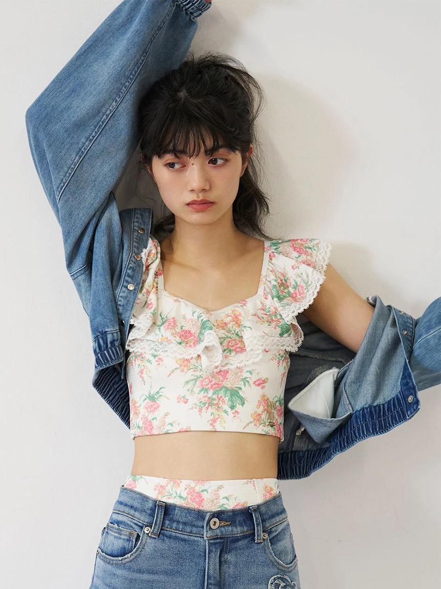 【LILY BROWN×ANNA SUI】蝴蝶結寬版丹寧長褲 LWFP264053