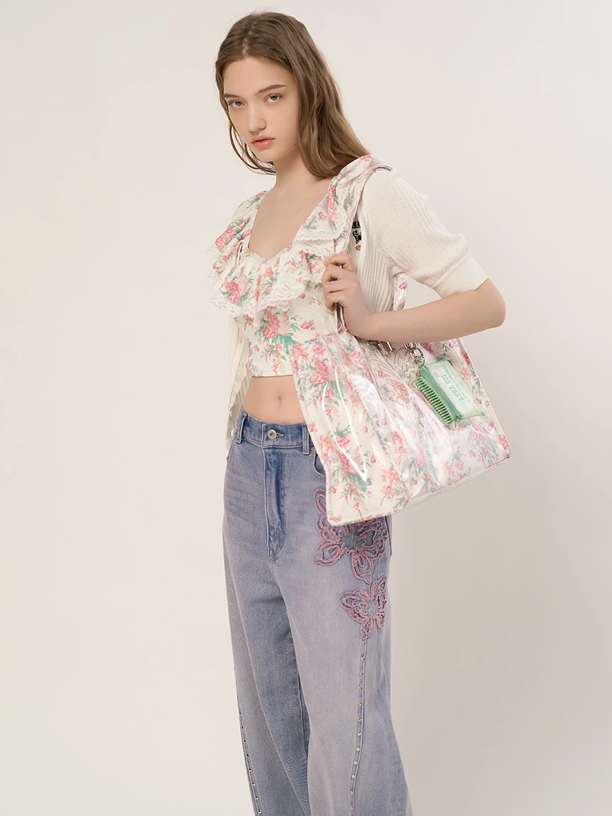 【LILY BROWN×ANNA SUI】蝴蝶結寬版丹寧長褲 LWFP264053