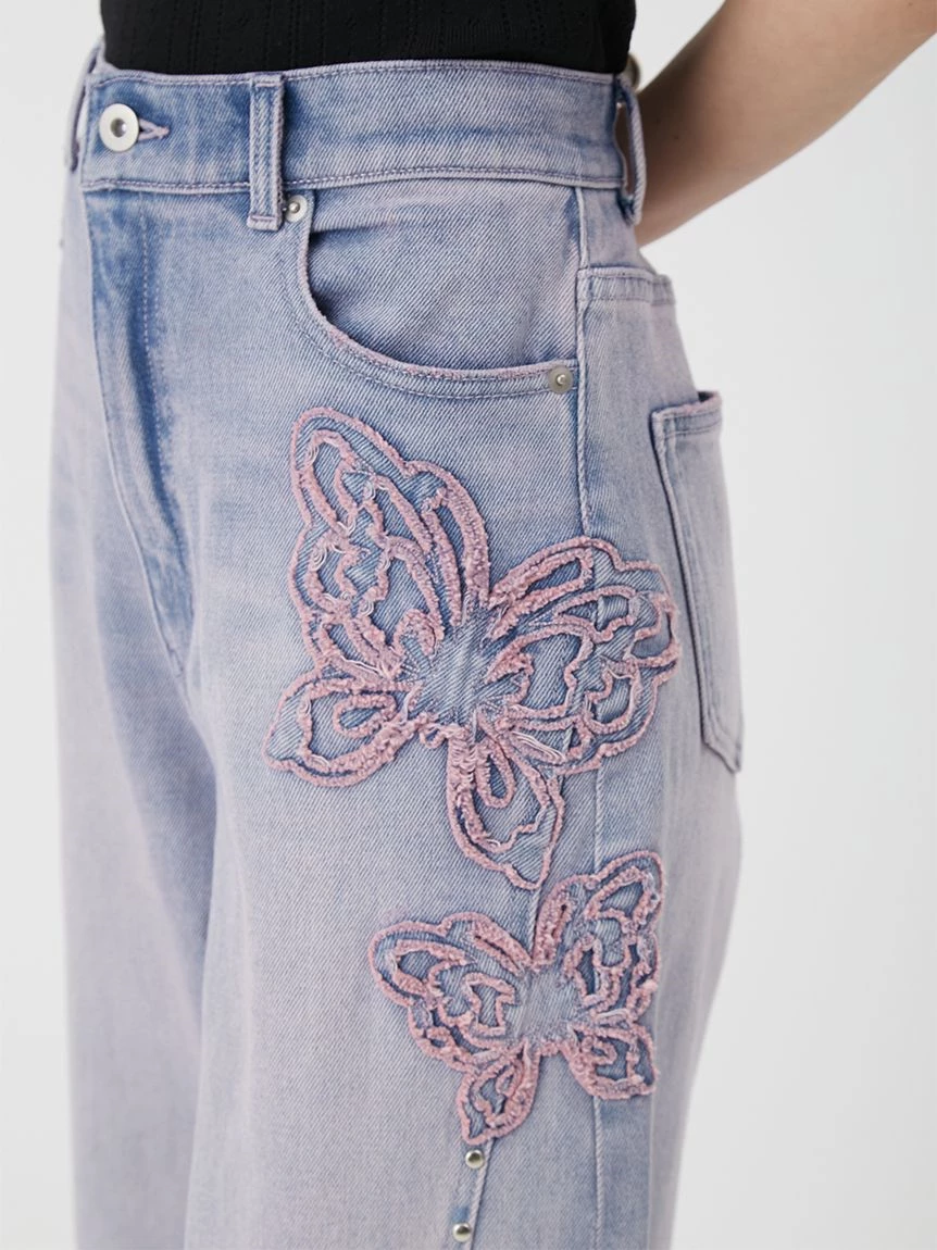 【LILY BROWN×ANNA SUI】蝴蝶結寬版丹寧長褲 LWFP264053