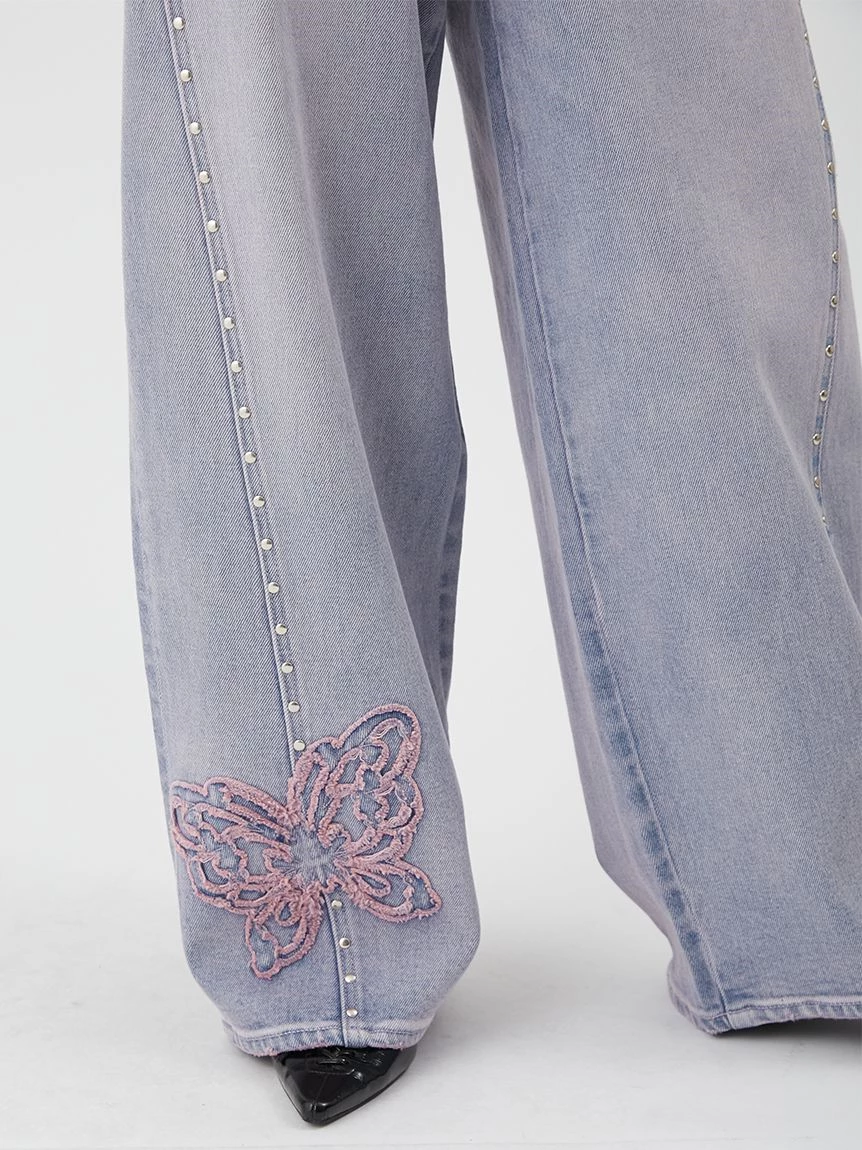【LILY BROWN×ANNA SUI】蝴蝶結寬版丹寧長褲 LWFP264053