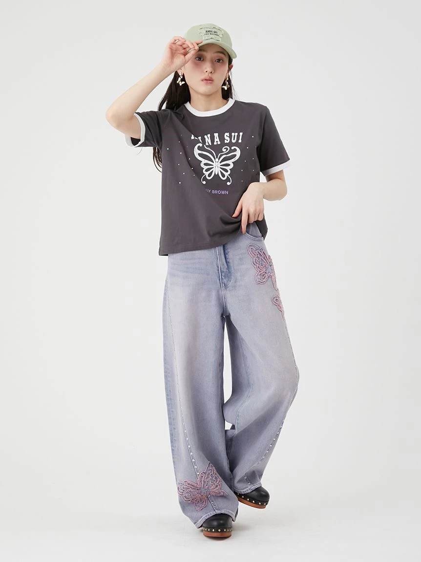 【LILY BROWN×ANNA SUI】蝴蝶結寬版丹寧長褲 LWFP264053