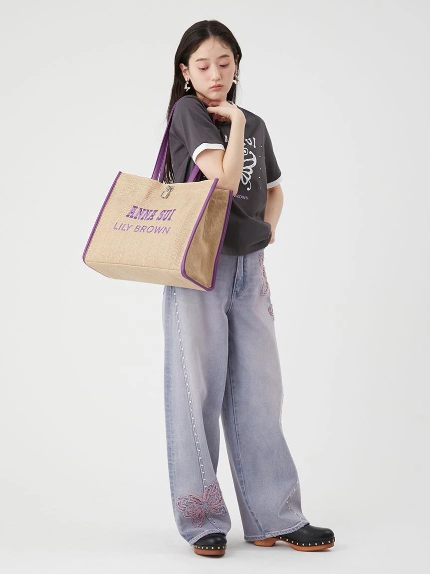 【LILY BROWN×ANNA SUI】蝴蝶結寬版丹寧長褲 LWFP264053