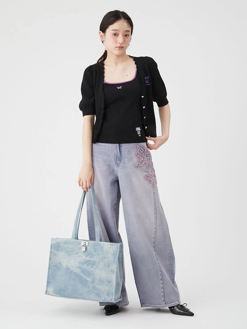 【LILY BROWN×ANNA SUI】蝴蝶結寬版丹寧長褲 LWFP264053