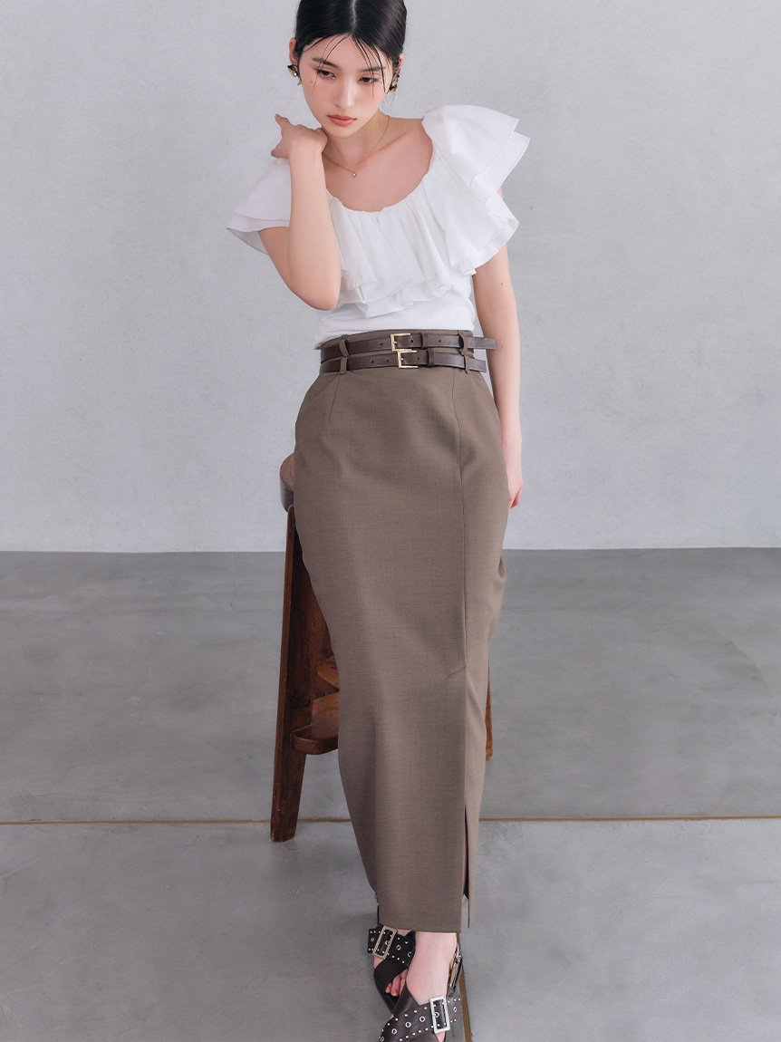 雙腰帶前開衩長裙 LWFS254020