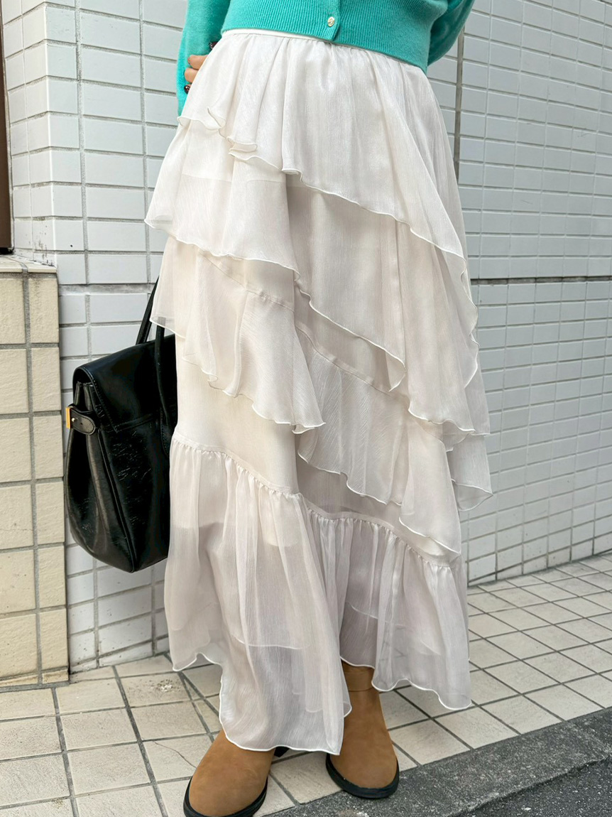 亮澤透膚荷葉長裙 LWFS255021