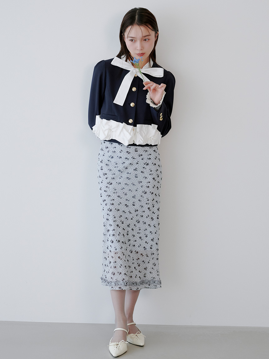 印花雪紡斜裁中長裙 LWFS261133