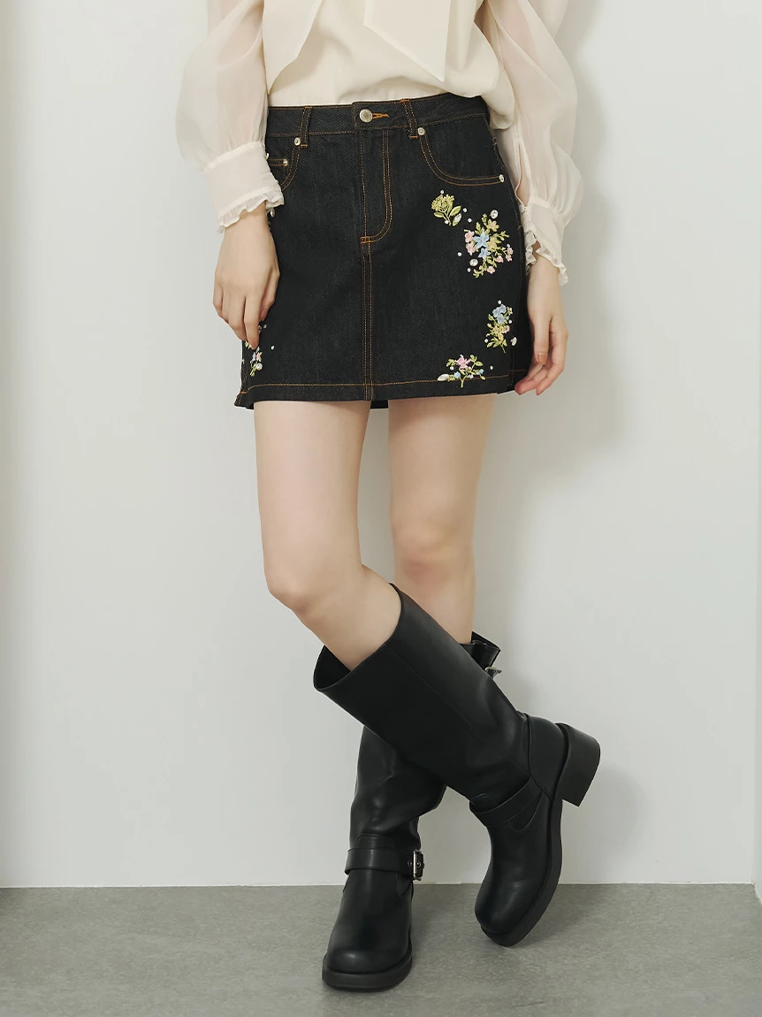 [L.B CANDY STOCK] 刺繡丹寧迷你裙 LWFS264807