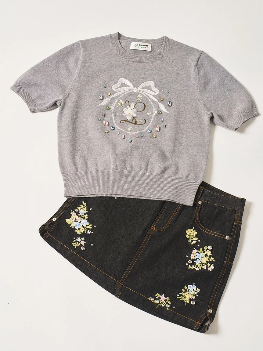 [L.B CANDY STOCK] 刺繡丹寧迷你裙 LWFS264807