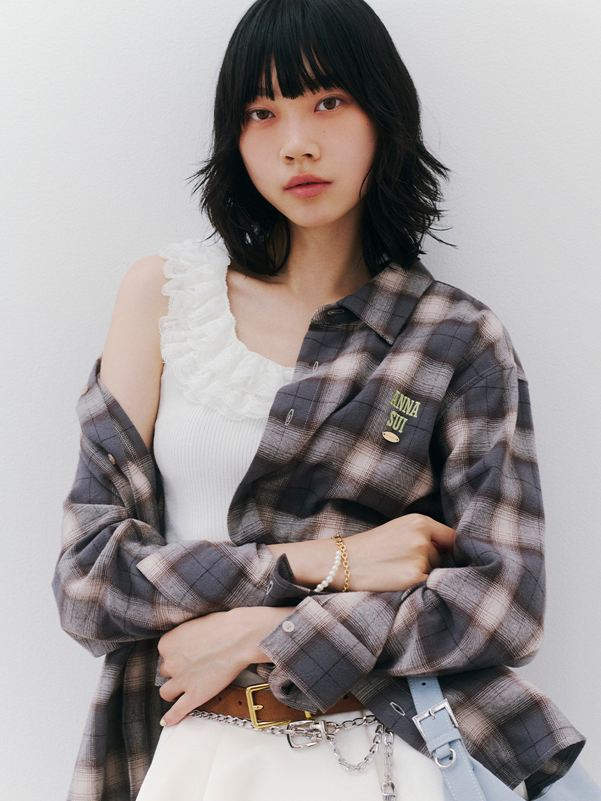 【LILY BROWN × ANNA SUI】寬版格紋法蘭絨襯衫 LWFT254111