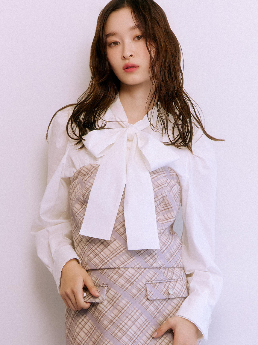 羊毛質感格紋印花馬甲上衣 LWFT255144