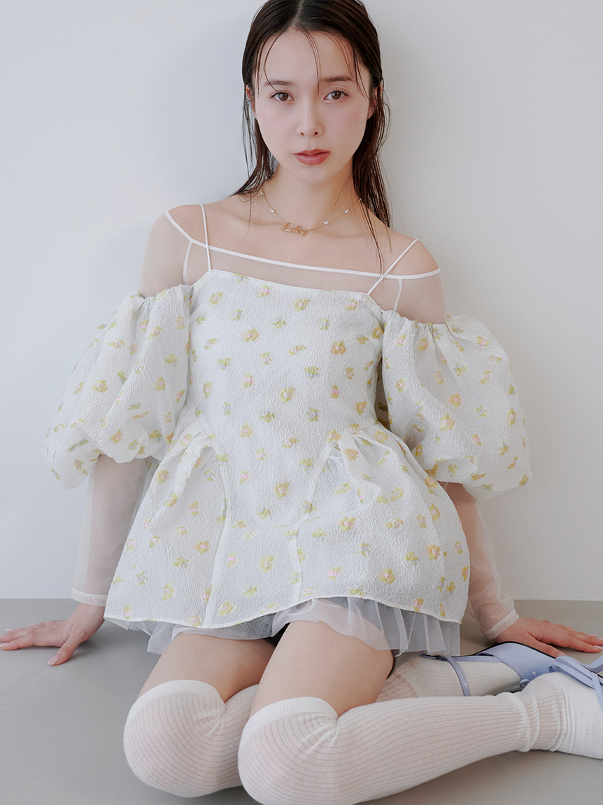 3WAY荷葉擺露肩提花上衣 LWFT261161