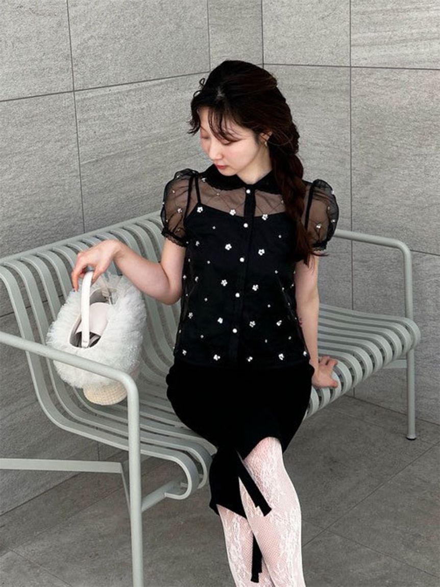 [L.B CANDY STOCK]圓領寶石裝飾上衣 LWFT261801