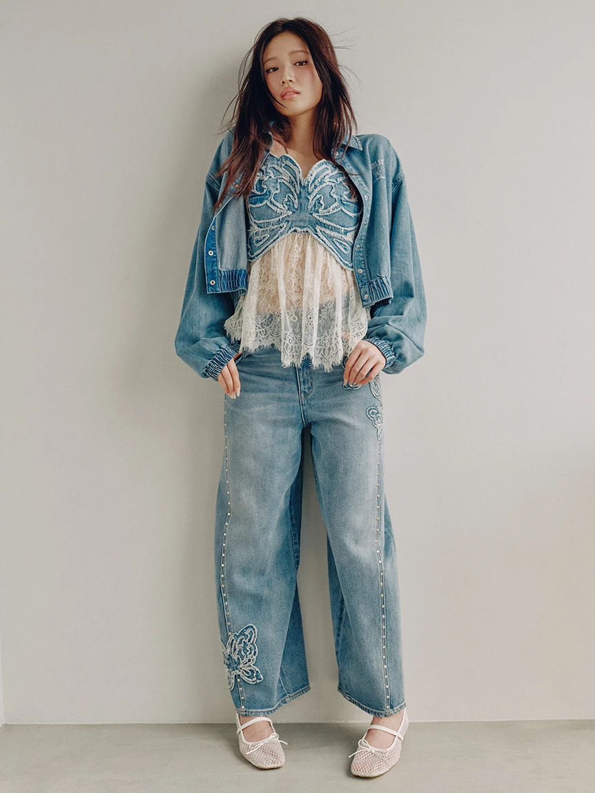 【LILY BROWN×ANNA SUI】蝴蝶結蕾絲丹寧馬甲上衣 LWFT264054